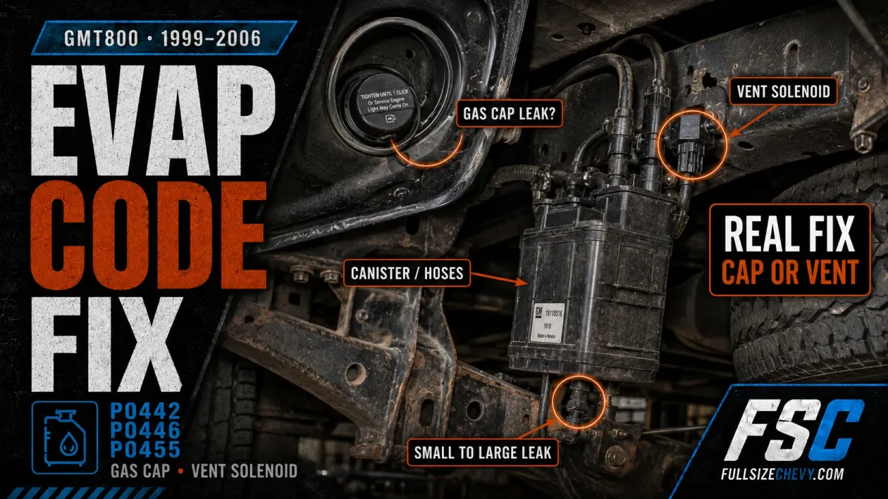 GMT800 EVAP Codes P0442, P0446 & P0455: Gas Cap to Vent Solenoid (1999–2006)