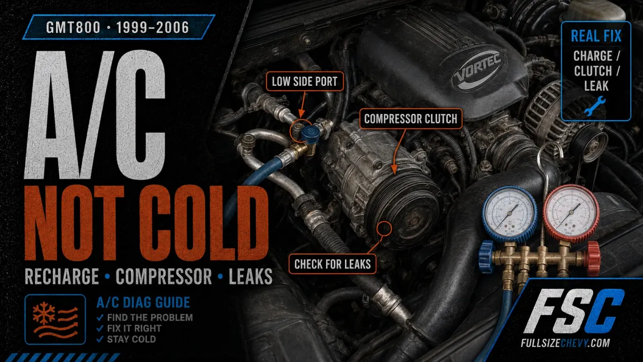 GMT800 A/C Not Cold: Recharge, Compressor & Leak Diagnosis (1999–2006)
