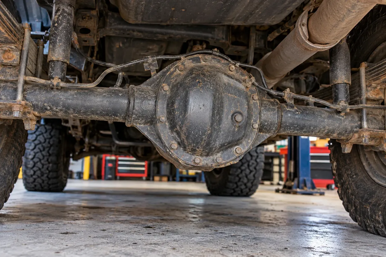 Rear differential housing and cover on a GM full-size truck axle